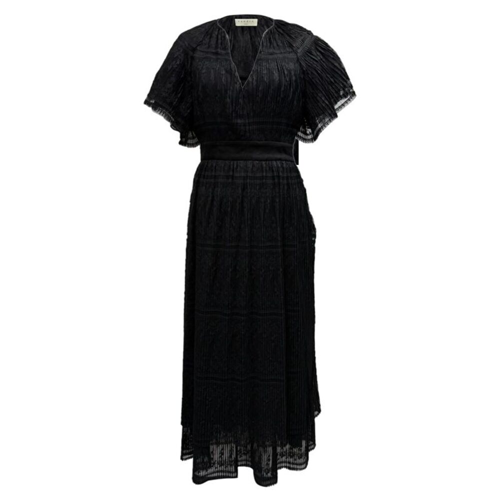 Sandro Charlene Pleated-Lace Midi Dress In Black Polyester